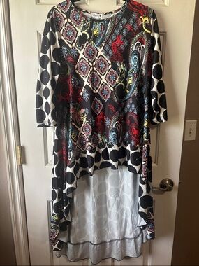 NUGGLES: Multicolor Paisley & Polka Dot Hi-Low Tunic Dress